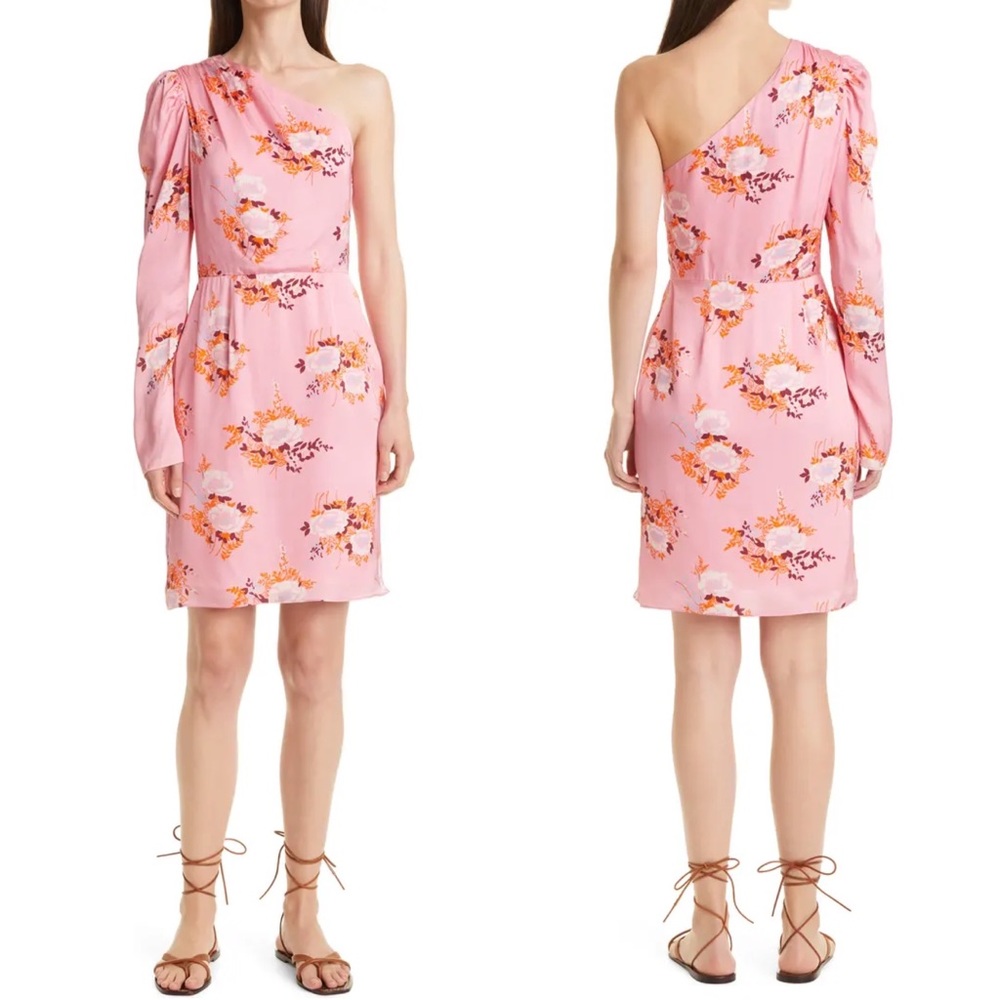 Les Reveries Dress Pink Floral Print One-Shoulder Dress size 6